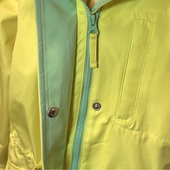 Talbots Hooded Canvas Yellow & Mint Green Anorak Rain Coat Jacket, size XLP - Picture 7 of 15